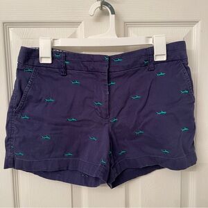 British Khaki Shorts Blue Aqua Shark Print Medium 6 Women’s